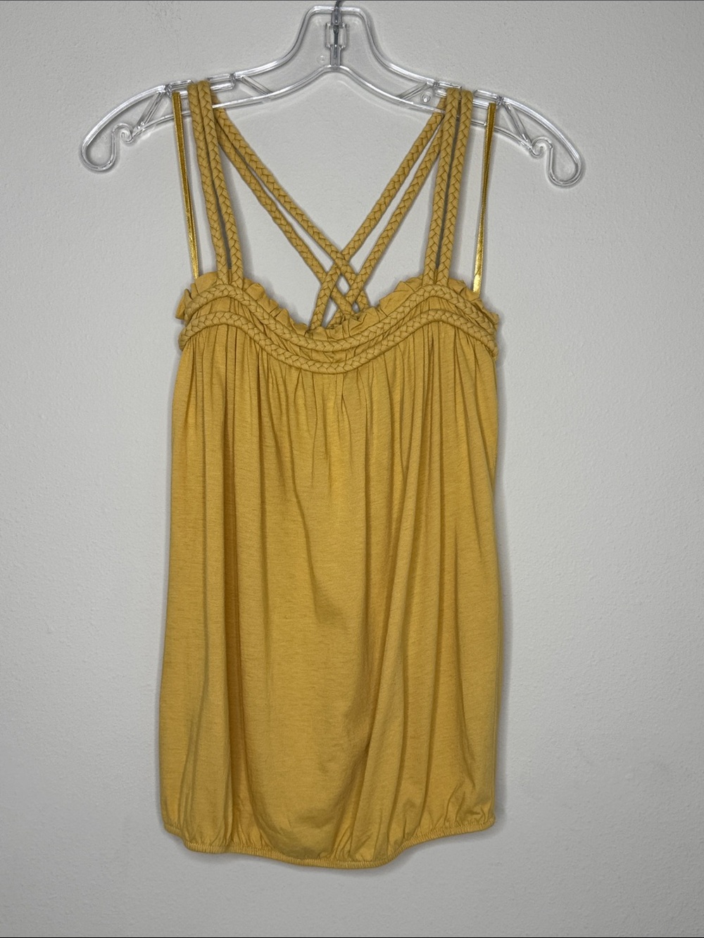 BCBGeneration Mustard Yellow Braided-Strap Cotton Camisole